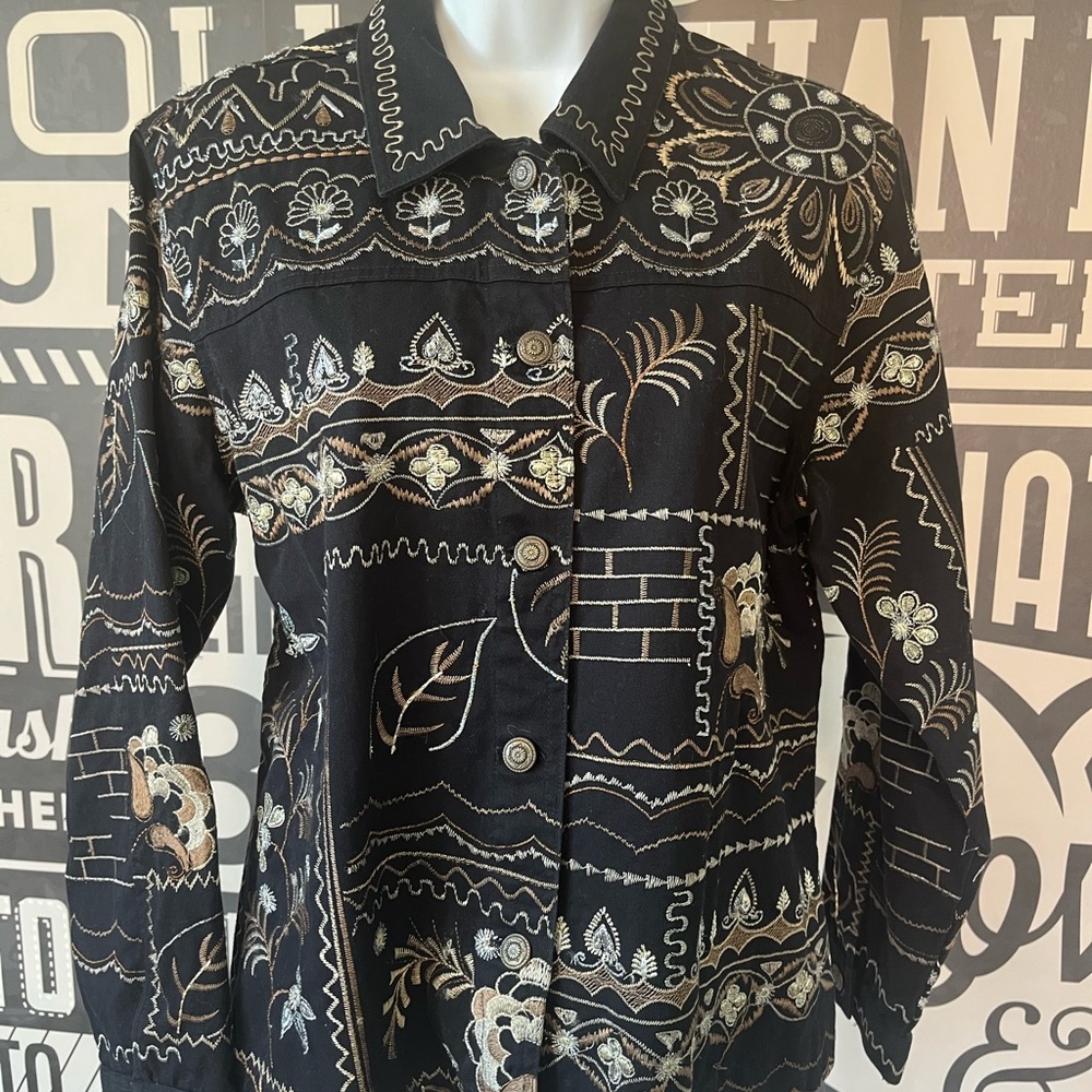 Vintage Laura Ashley Embroidered Mandala Print Boho Jacket